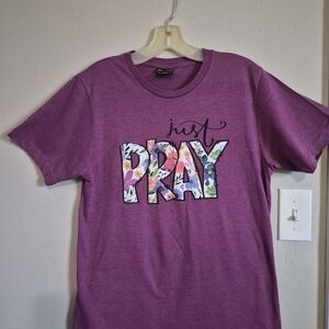 Just Pray Floral Graphic Tee - Purple -